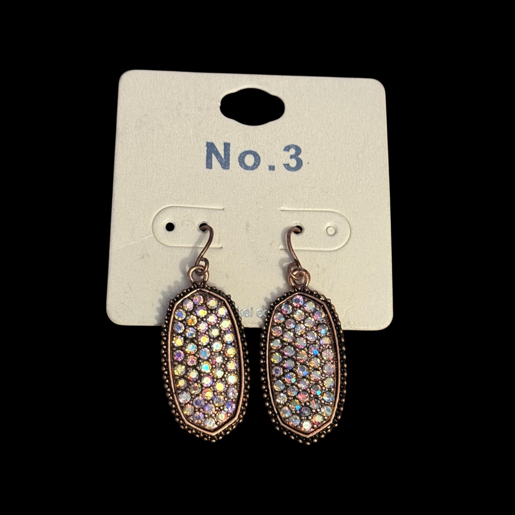 No. 3 Bronze Tone Oval Ab Rhinestone Dangle Earrings